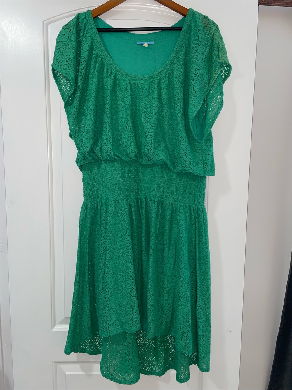 Green Lace Midi Dress with Smocked Waist